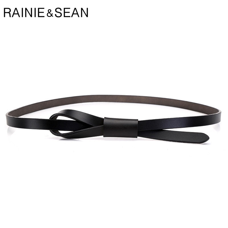 RAINIE SEAN Thin Real Leather Women Belt Korean Casual Ladies Knot Belts for Dresses Autumn Camel Self Tie Strap Accessories - Executive-Skincare