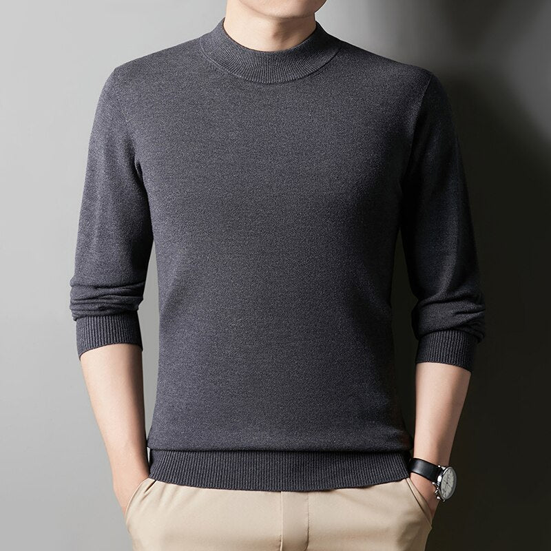 Autumn Winter Men&#39;s Half Turtleneck Warm Sweater Fashion Casual Thick Knitted Pullover Solid Bottoming Shirt Male Brand Clothing - Executive-Skincare