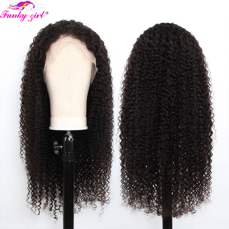 Kinky Curly Human Hair Lace Wig 5x1 T Part Wig Deep Curly Transparent Lace Part Wigs For Women 180% Density Brazilian Remy Hair - Executive-Skincare