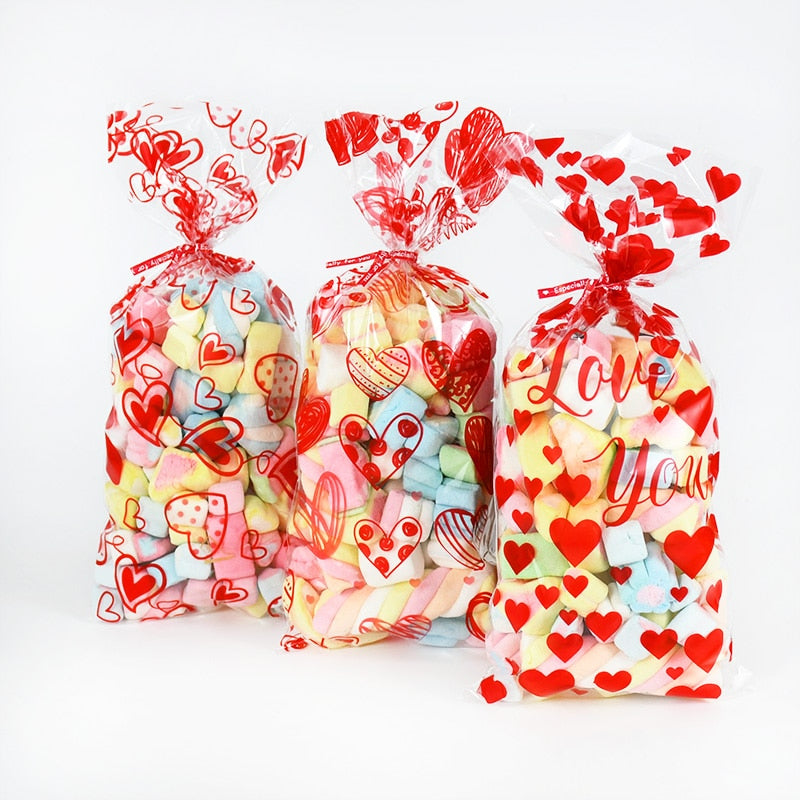 60pcs Valentine Cookie Gift Bags Love Heart Clear Plastic Candy Bags Wedding Party Decor Valentine&#39;s Day Favor Gifts Goodies Bag - Executive-Skincare