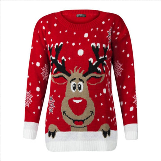 Autumn Winter Pullover Women&#39;s New Deer Jacquard Christmas Reindeer Sweater Women&#39;s Snowflakes Pullover - Executive-Skincare