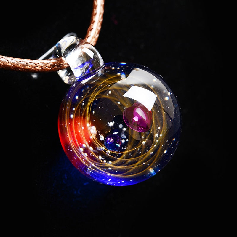 BOEYCJR Universe Glass Bead Planets Pendant Necklace Galaxy Rope Chain Solar System Design Necklace for Women - Executive-Skincare