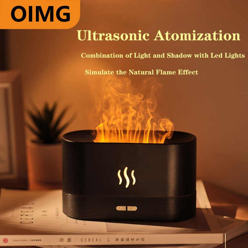 Essential Oil Diffuser Simulation Flame Ultrasonic Humidifier Home Office Air Freshener Fragrance - Executive-Skincare