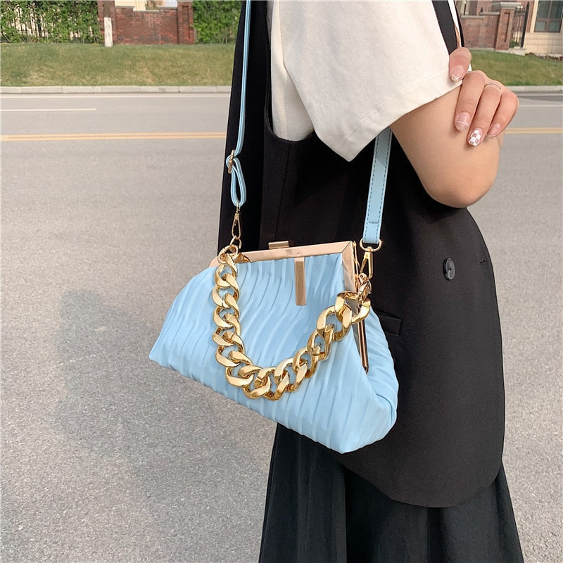 Fashion Triangle Design gold Thick Chain Shoulder Crossbody Bag For Women 2022 New Luxury Brand Handbag Large Party Cluth - Executive-Skincare