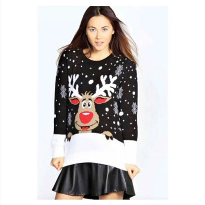 Autumn Winter Pullover Women&#39;s New Deer Jacquard Christmas Reindeer Sweater Women&#39;s Snowflakes Pullover - Executive-Skincare