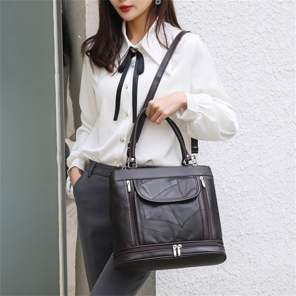 Panelled Design 2022 New Genuine Leather Women&#39;s Handbag Multifunctional Fashion Ladies Shoulder Messenger Bags Bolsos De Mujer - Executive-Skincare