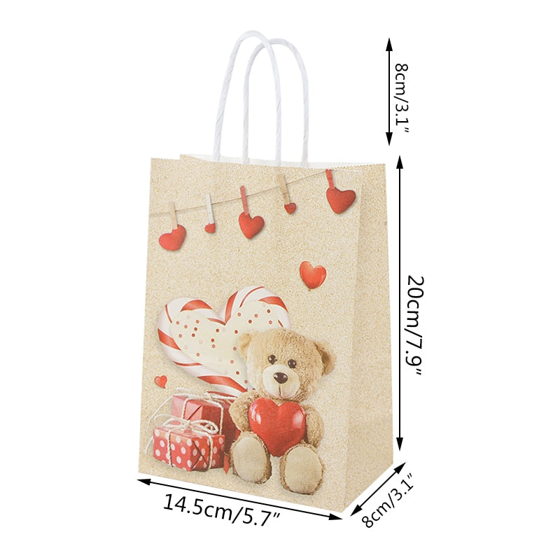 5pcs Love Heart Bear Kraft Paper Bags Valentines Day Gift Packaging Anniversary Wedding Cookie Candy Bag Birthday Party Supplies - Executive-Skincare