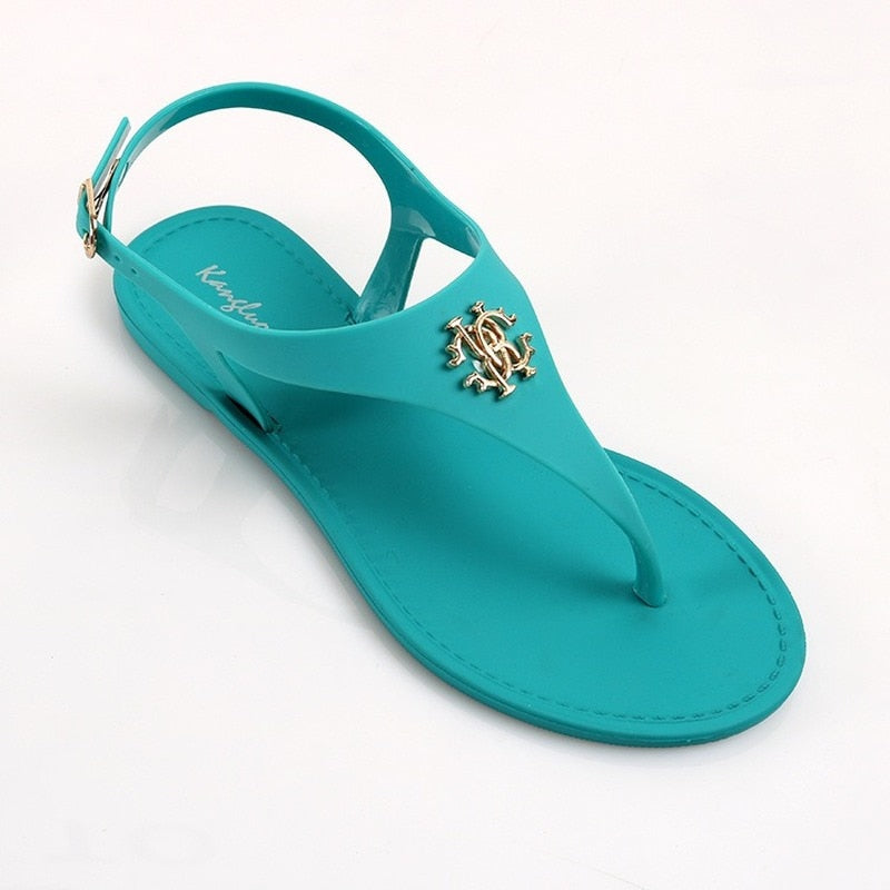 New Women Sandals Summer Fashion Peep Toe Jelly Flip Flops Buckle Non-slip Flat Sandal Woman Sandalia Feminina 2022 Beach Slides - Executive-Skincare