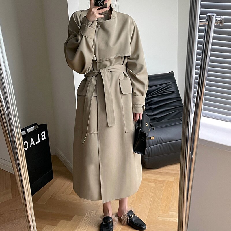 Women&#39;s Belted Long Windbreaker Women&#39;s Coat Korean Casual Slim Cardigan - Executive-Skincare