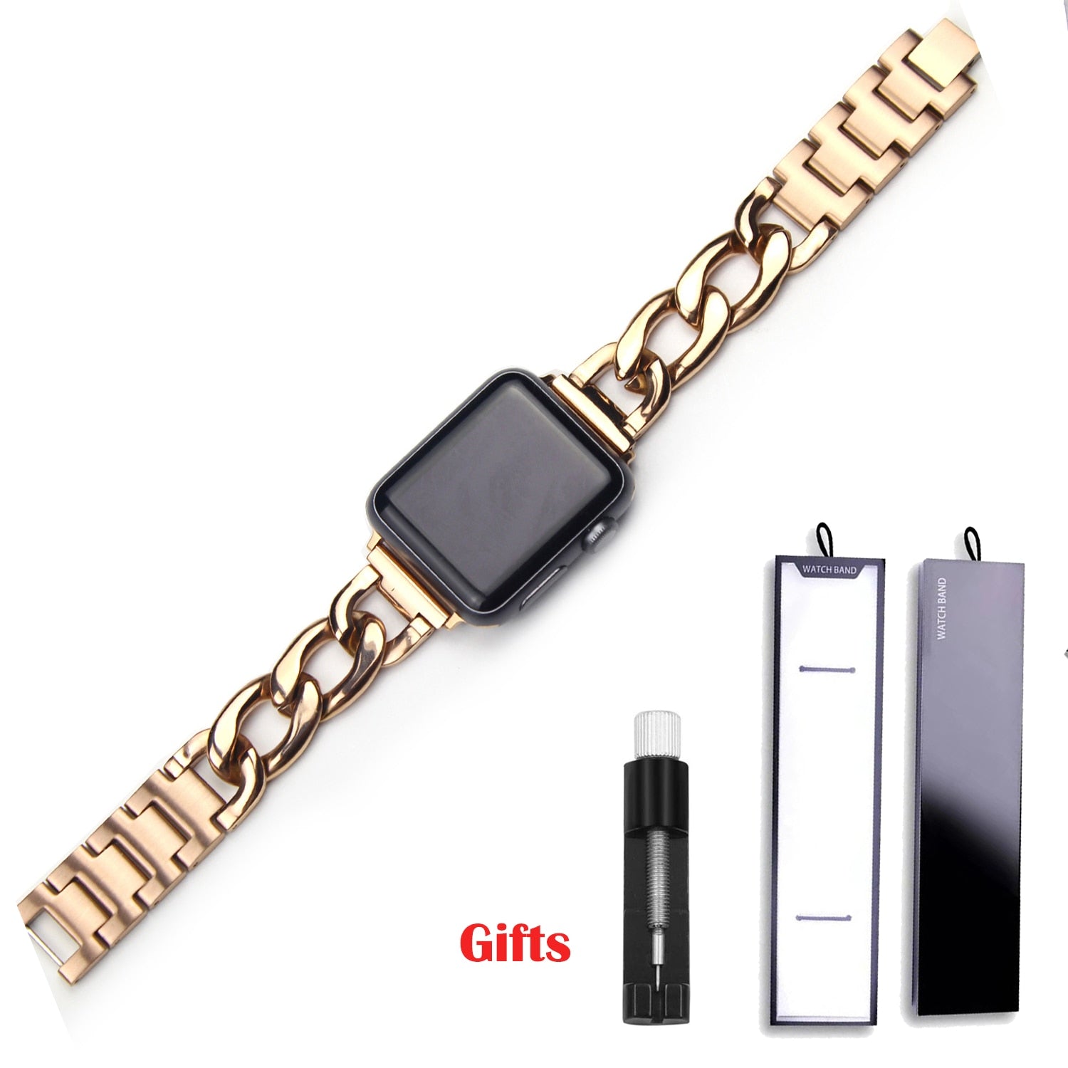 Denim chain Strap Stainless Steel Band for Apple Watch 8 6 SE 5 4 40mm 44mm Watchband Bracelet for Iwatch Series 7 6 5 4 3 38 42 - Executive-Skincare