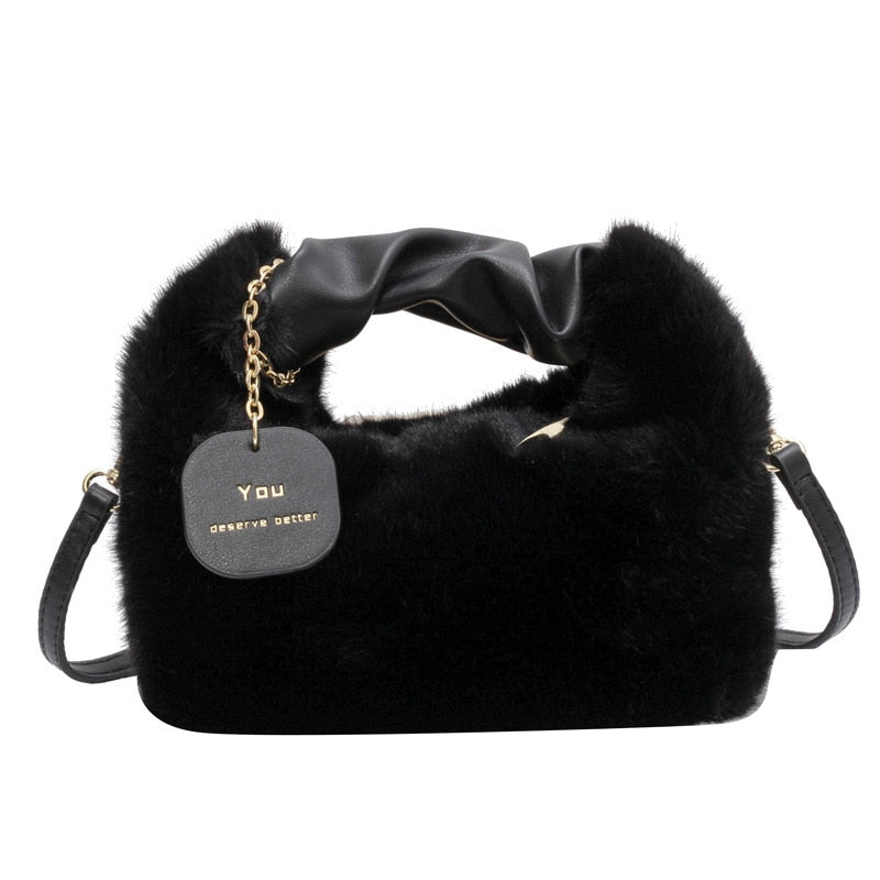 Women Faux Fur Handbags Zipper Small Lady Shoulder Crossbody Bag Casual Tote Half-Moon Hobos Winder - Executive-Skincare