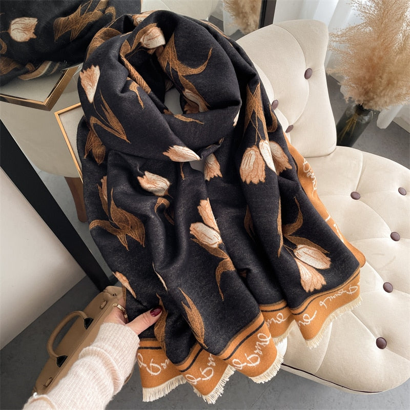 Luxury Brand Cashmere Warm Scarf for Women Design Winter Thick Shawl Wrap Pashmina Blanket Poncho Female Bufanda Echarpe Foulard - Executive-Skincare