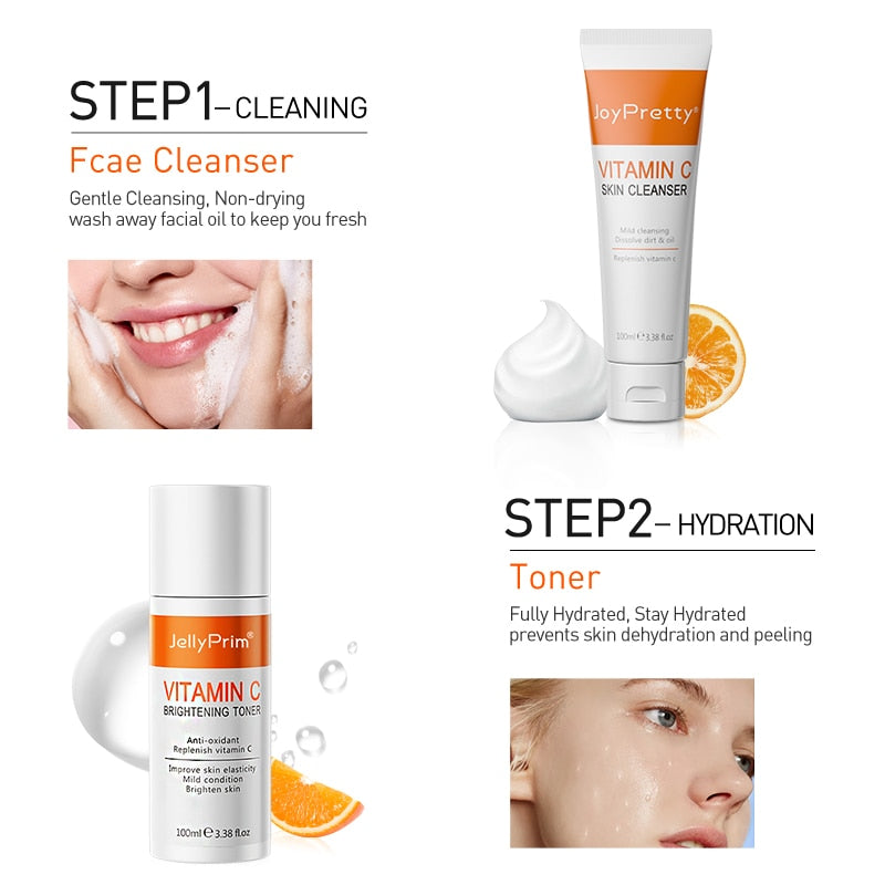 JoyPretty Vitamin C Whitening Skin Care Set Glutathione Face Cream Emulsions Serum Skin Whitener Korean Skin Care Products 5PCS - Executive-Skincare