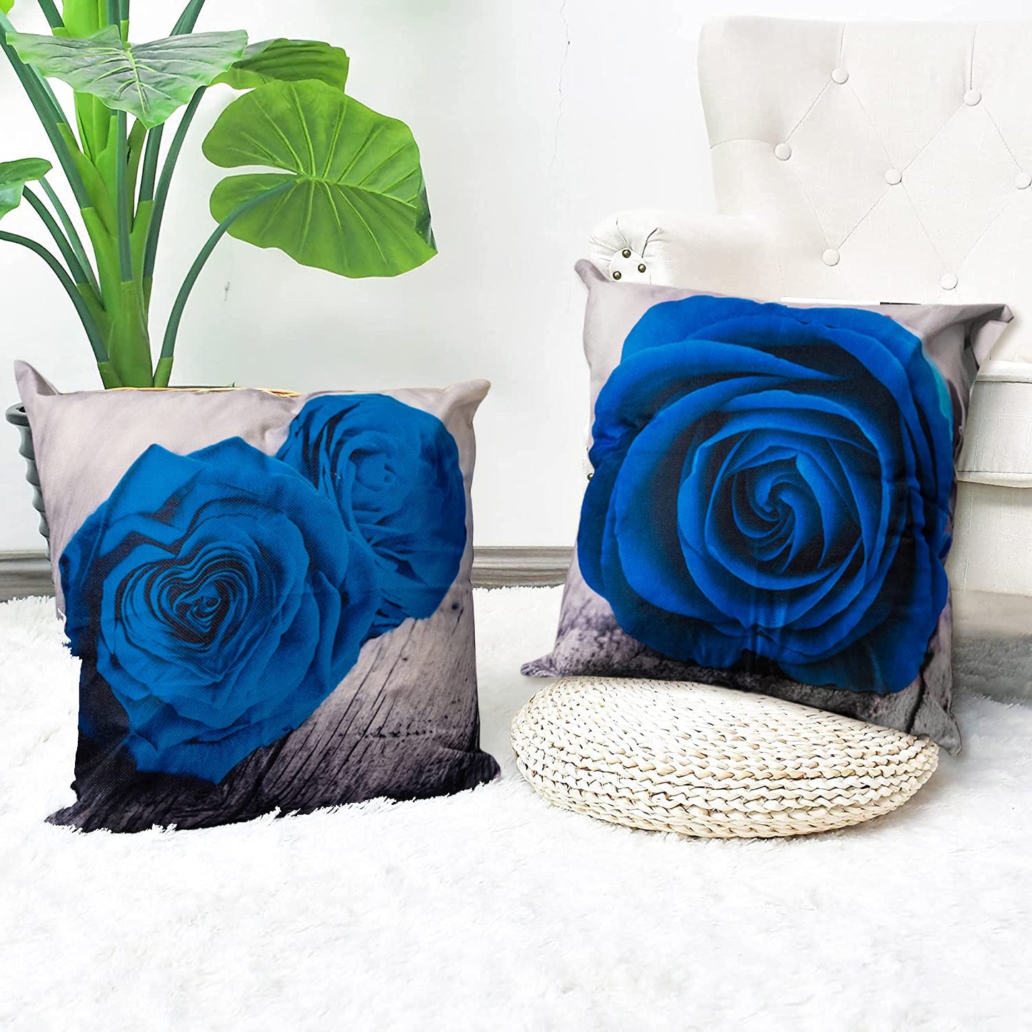 Blue Rose Linen Pillowcase 40*40 Living Room Sofa Cushion Cover 60*60 Home Decoration Pillowcase Valentine&#39;s Day Gift - Executive-Skincare