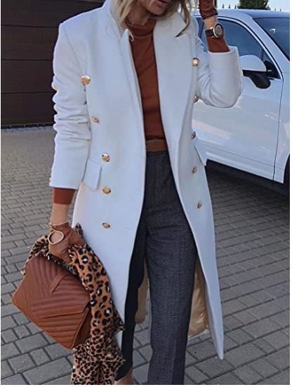 New Women 2022 Fashion Double Breasted Woolen Casual Elegant Long Blazers Coat Long Sleeve Female Outerwear Chic Tops Clothing - Executive-Skincare