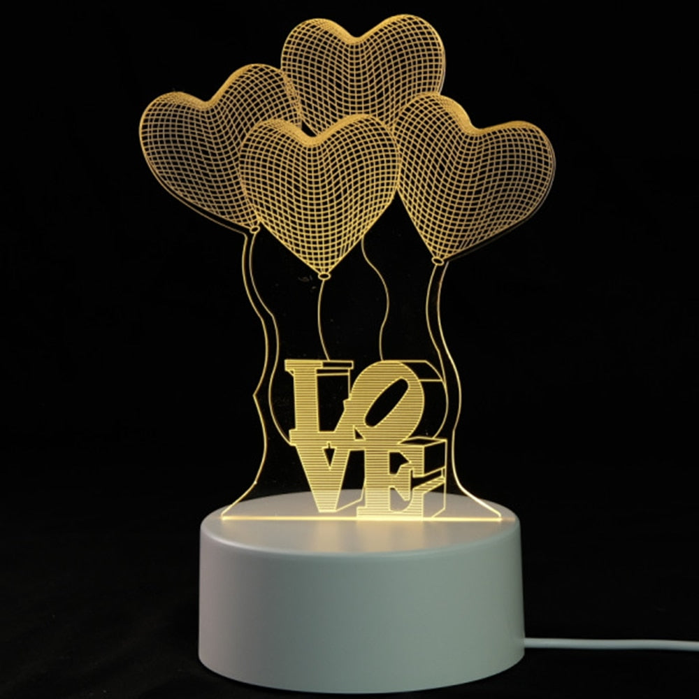 3D LOVE HEART Night Light Cartoon Led Night Lamp Table Bedside Lamp Romantic Heart Bear Light Valentine&#39;s Day Party Decoration - Executive-Skincare