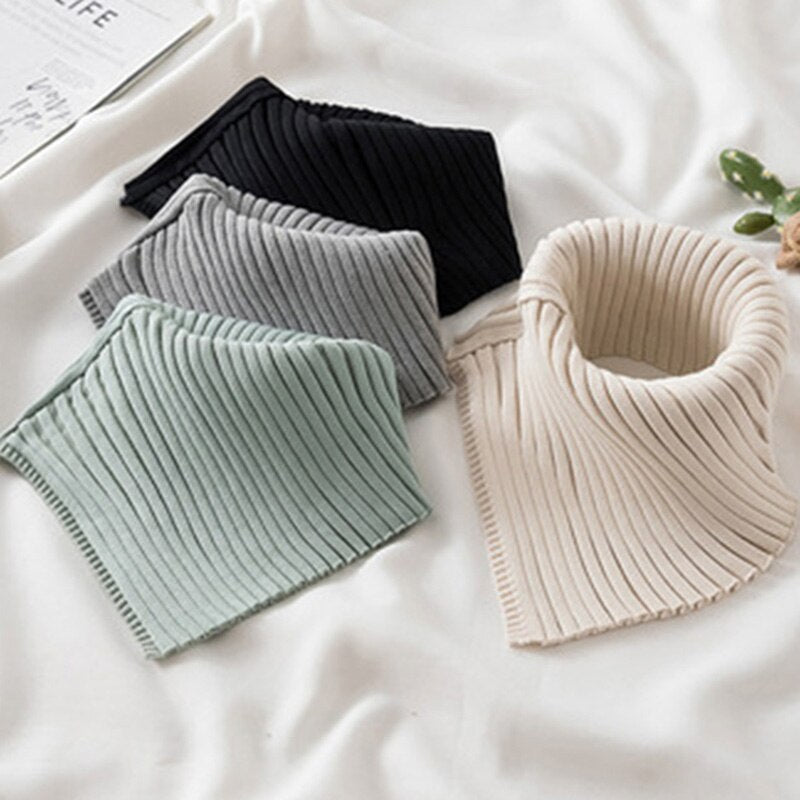 Autumn Winter Women&#39;s Scarf Wild Warm Protect Cervical Spine Stretch Knitted Fake Collar Wool High Neck Pullover Bib Female i39 - Executive-Skincare