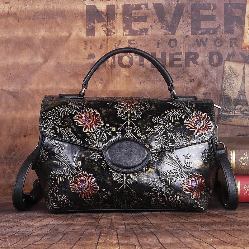 MOTAORA Genuine Leather Vintage Women Shoulder Bag 2022 New Handmade Embossed Cowhide Handbag For Ladies Chinese Style Women Bag - Executive-Skincare