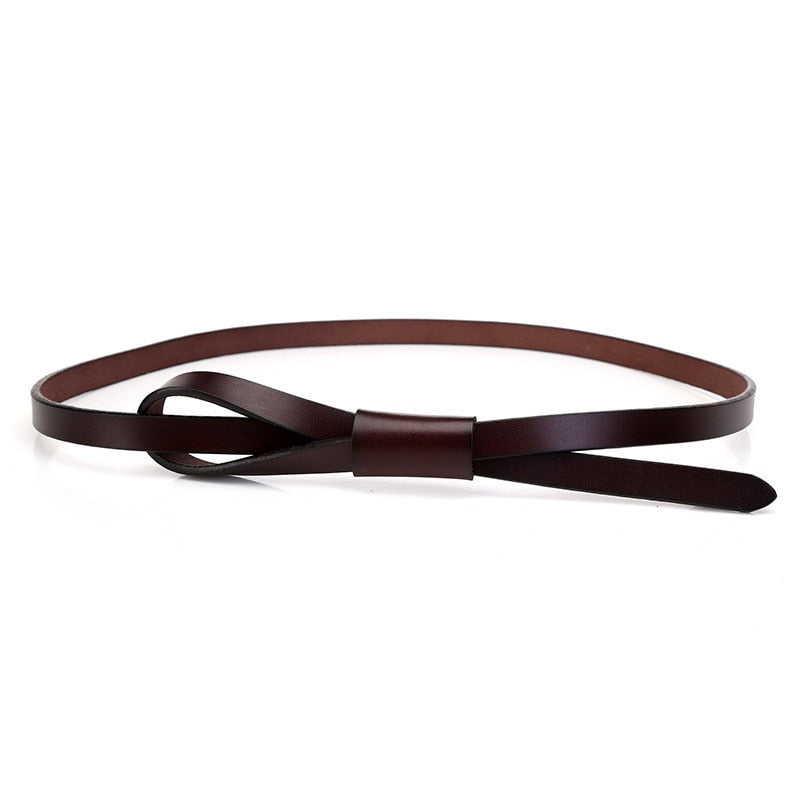 RAINIE SEAN Thin Real Leather Women Belt Korean Casual Ladies Knot Belts for Dresses Autumn Camel Self Tie Strap Accessories - Executive-Skincare