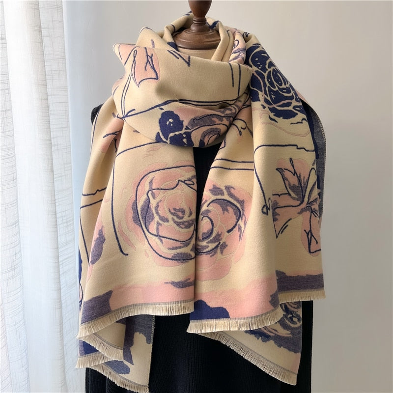 Fashion Winter Warm Cashmere Shawl Scarf for Women Design Neckerchief Pashmina Head Scarves Wrap Femal Poncho Echarpe Bandana - Executive-Skincare