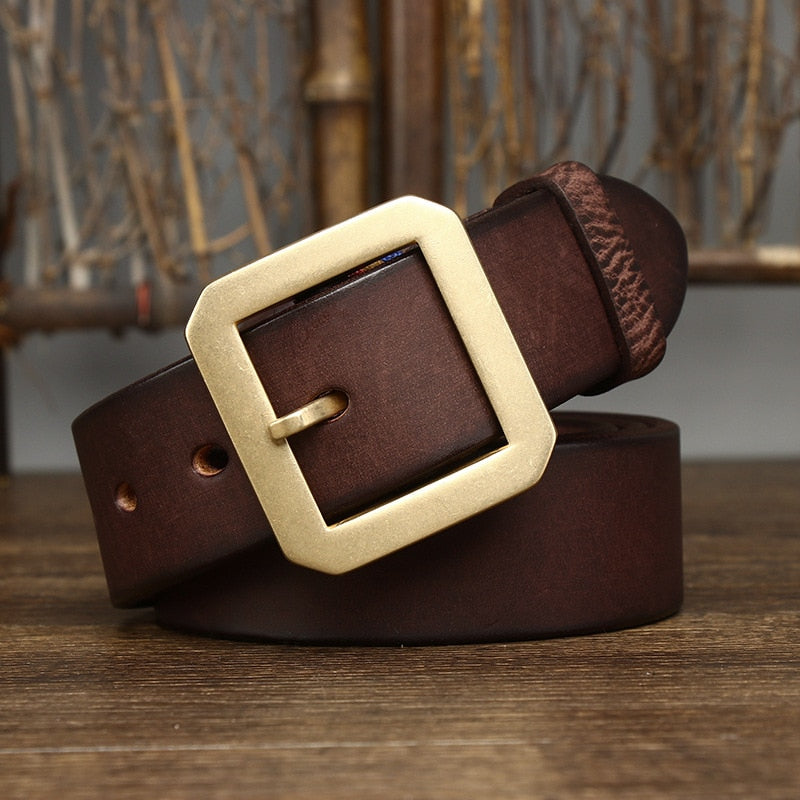 3.8CM Men&#39;s Belt Thick Retro Genuine Leather Casual Copper Buckle Cow Leather Vintage Fashion Youth Head Leather Wide Pants Bel - Executive Quality Store