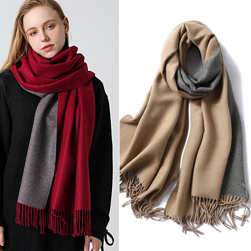 Winter Cashmere Scarf Women Thick Warm Shawls Wraps Lady Solid Scarves Fashion Tassels Pashmina Blanket Quality Foulard 2022 New - Executive-Skincare