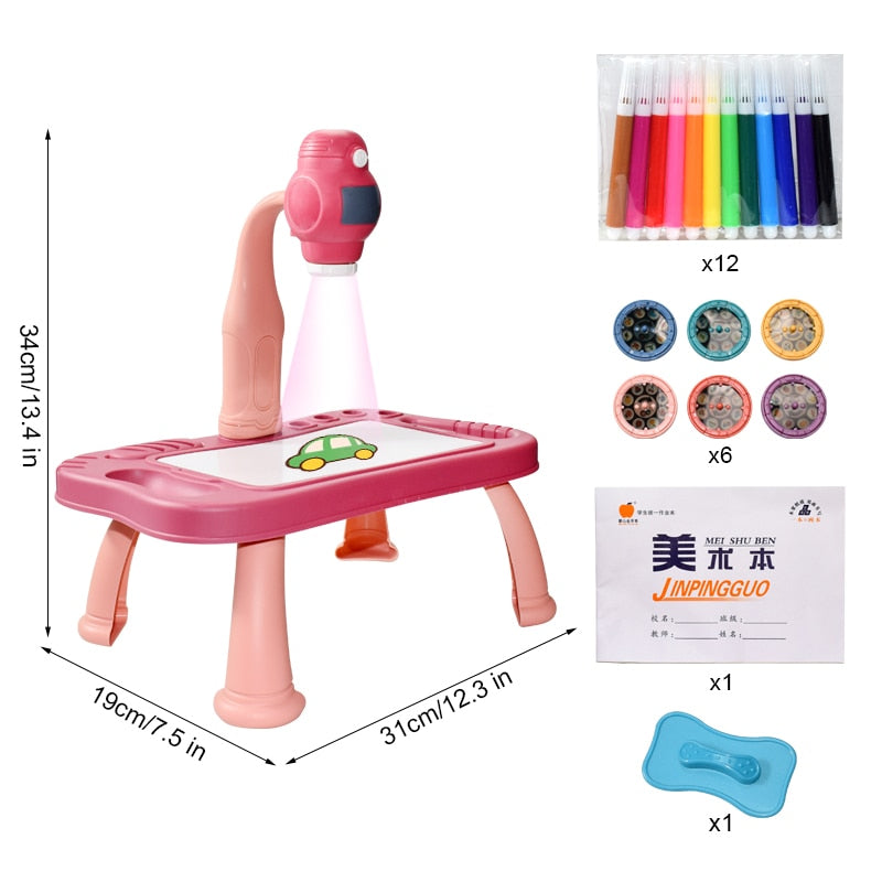 Children Led Projector Art Drawing Table Toys Kids Painting Board Desk Arts Crafts Educational Learning Paint Tools Toy for Girl - Executive-Skincare