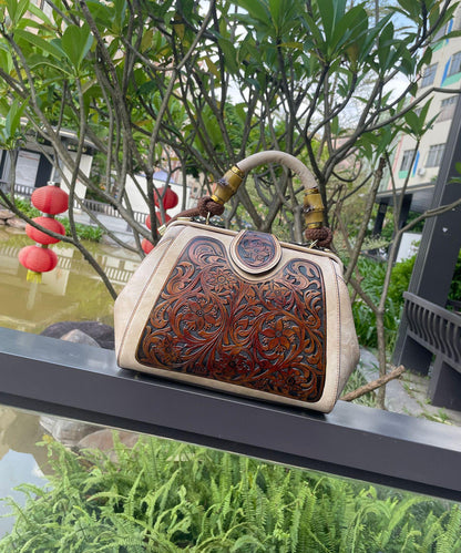 Johnature Luxury Handbag 2022 Autumn New Vintage Handmade Leather Carved Women Bag Versatile Female Shoulder &amp; Crossbody Bags - Executive-Skincare