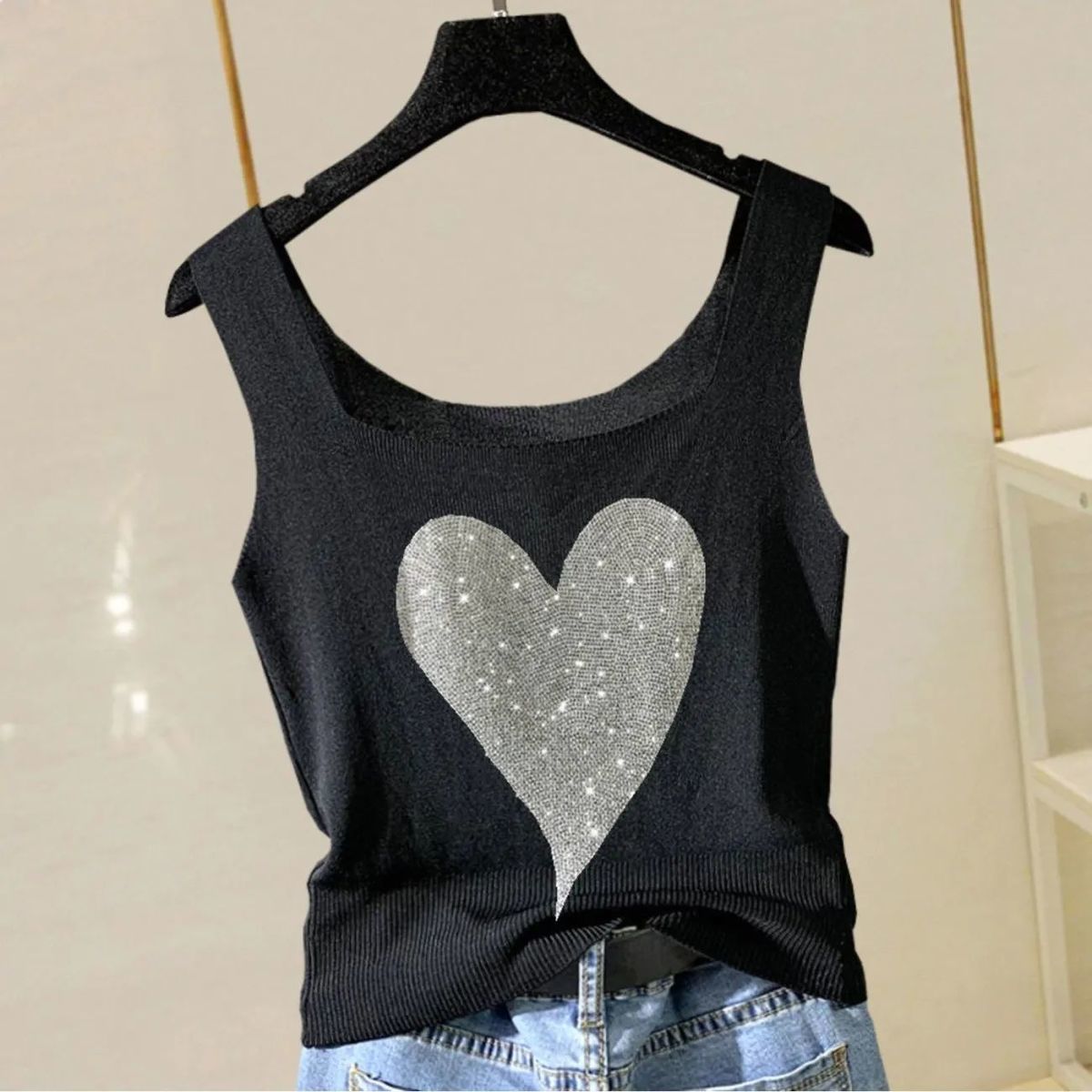 Small Women Summer Heavy Industry Hot Drill Vest Thin Ice Silk Knitted Bottomed Y2k Fashion Crop Tops Slim Mini Tank Tops - Executive-Skincare