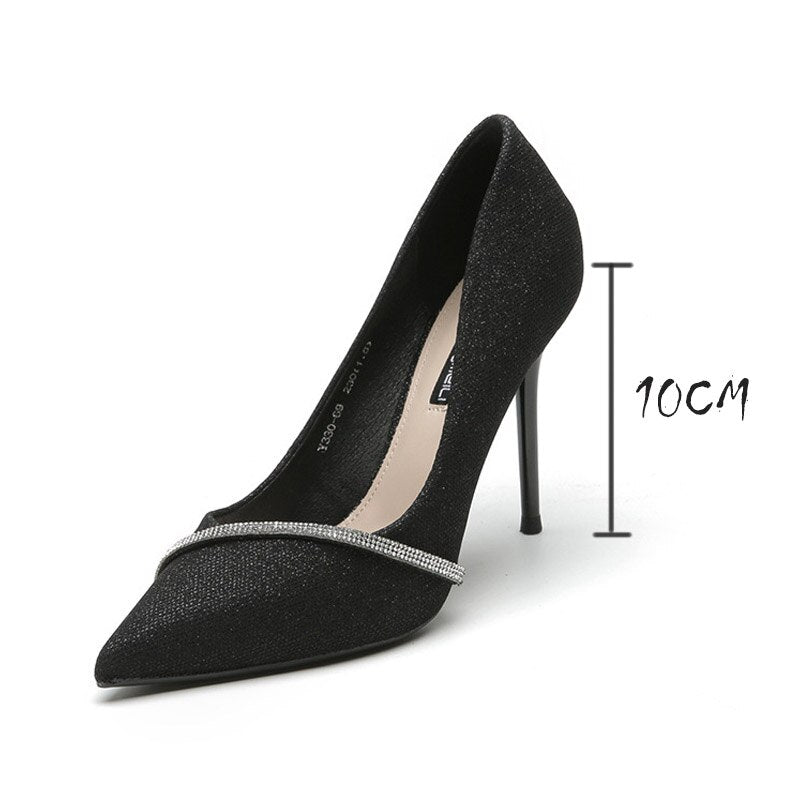 Gentle Women&#39;s High Heel 7/10CM Pumps 2022 Spring/Autumn Rhinestone Pointed Toe Shoes Shallow Stiletto Dress Chaussure Femme - Executive-Skincare