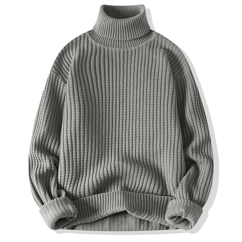 High Quality Mens Turtleneck Sweaters Pullover Solid Color Knitted Sweater Men Casual Pullovers Autumn Winter Warm Knitwear Man - Executive-Skincare