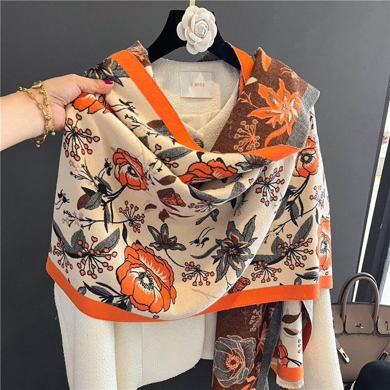 Fashion Winter Warm Cashmere Shawl Scarf for Women Design Neckerchief Pashmina Head Scarves Wrap Femal Poncho Echarpe Bandana - Executive-Skincare