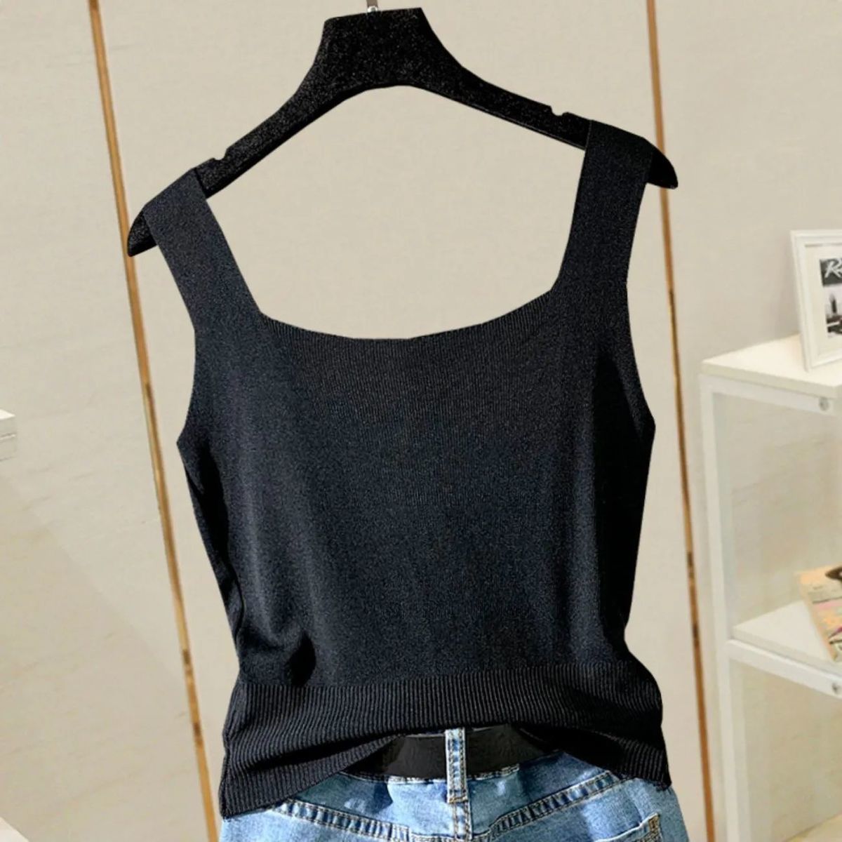 Small Women Summer Heavy Industry Hot Drill Vest Thin Ice Silk Knitted Bottomed Y2k Fashion Crop Tops Slim Mini Tank Tops - Executive-Skincare