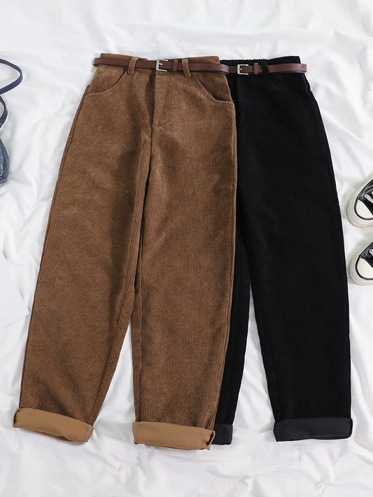 JMPRS Women Spring Corduroy Pants High Waist Autumn Vintage Korean Casual Wide Leg Pants Elegant Belt Loose Cotton Streetwear - Executive-Skincare