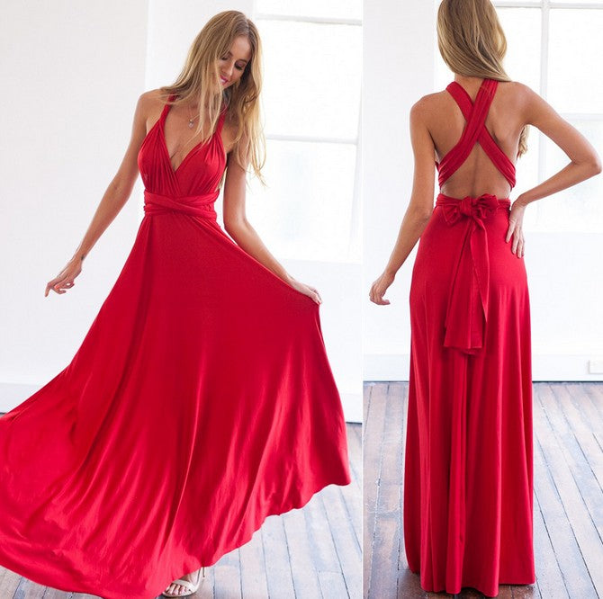 Formal Dress Women Elegant Evening Long Deep V Halter Dress Convertible Multi Way Wrap Maxi Grecian Dresses Wedding Party Dress - Executive-Skincare