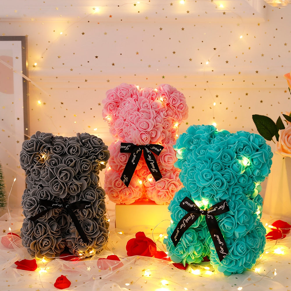 25cm Teddy Rose Bear Girlfriend Valentines Day Gift Artificial Flowers Rose Bear Anniversary Wedding Mother&#39;s Day Gifts Home Dec - Executive-Skincare