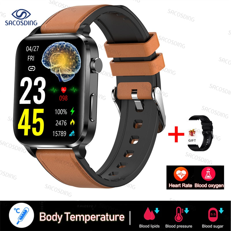 2023 New Thermometer Smart Watch Men Sangao Laser Treat Health Heart Rate Blood Pressure Sport Smartwatch Sleep Monitoring+Gift - Executive-Skincare