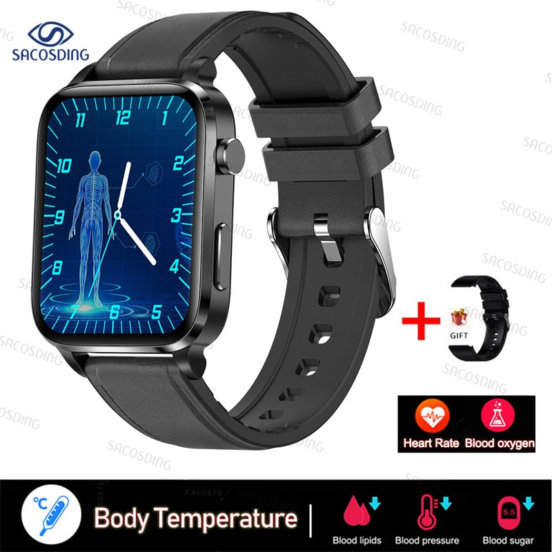 2023 New Thermometer Smart Watch Men Sangao Laser Treat Health Heart Rate Blood Pressure Sport Smartwatch Sleep Monitoring+Gift - Executive-Skincare