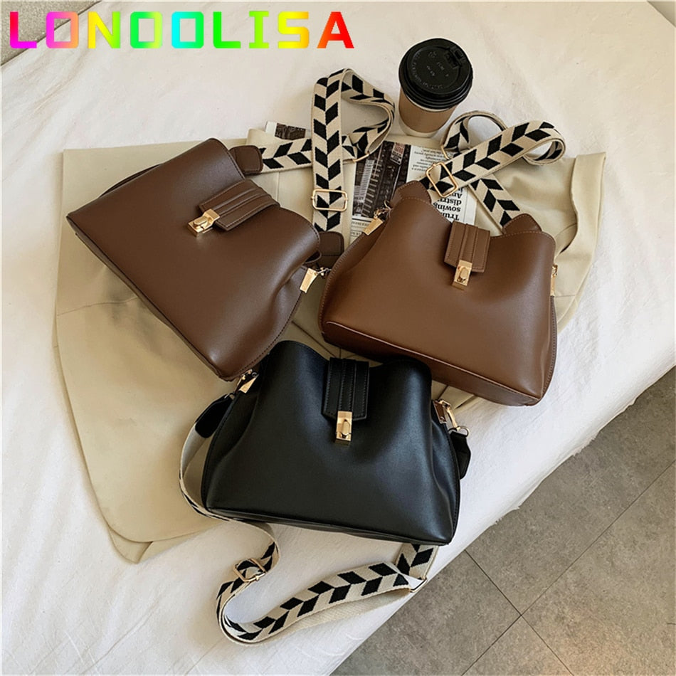 Vintage Simple Small PU Leather Bucket Crossbody Bags for Women 2022 Designer Fashion Lady Luxury Black Shoulder Handbags Totes - Executive-Skincare