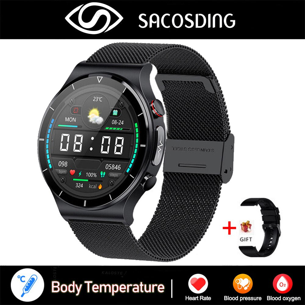 SACOSDING Smart Watch Men 360*360 HD Full Touch Screen Fitness Tracker Smart Watch Men ECG+PPG Heart Rate Monitor Blood Pressure - Executive-Skincare