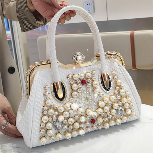 Luxury Fashion Brand Pearl Women&#39;s Handbag 2022 New Leather Diamond Shoudler Crossbody Evening Bag Portable Rhinestone Lock Bags - Executive-Skincare