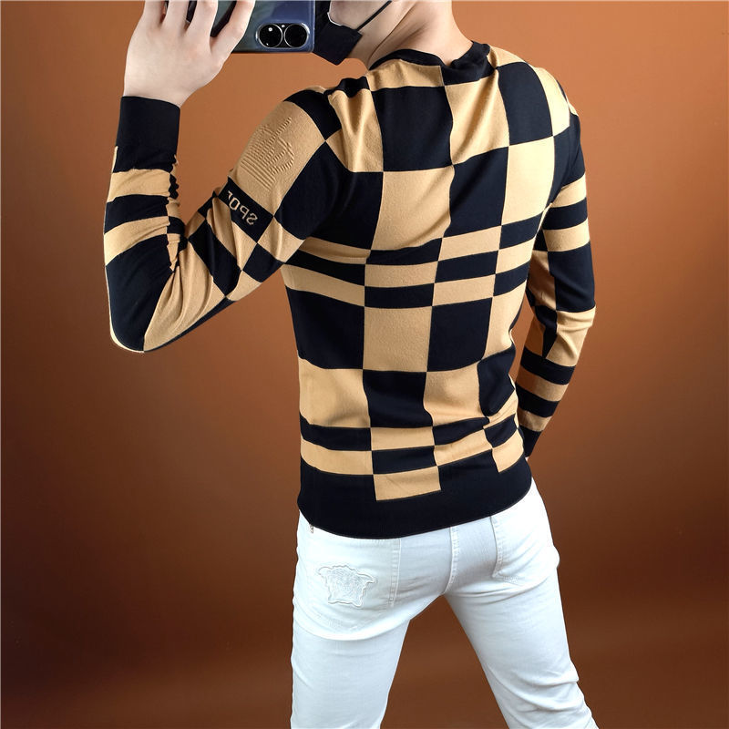 Fashion Printed O-Neck Loose Letter Lattice T-Shirt Men&#39;s Clothing 2022 Autumn New Oversized Casual Pullovers Korean Tee Shirt - Executive-Skincare