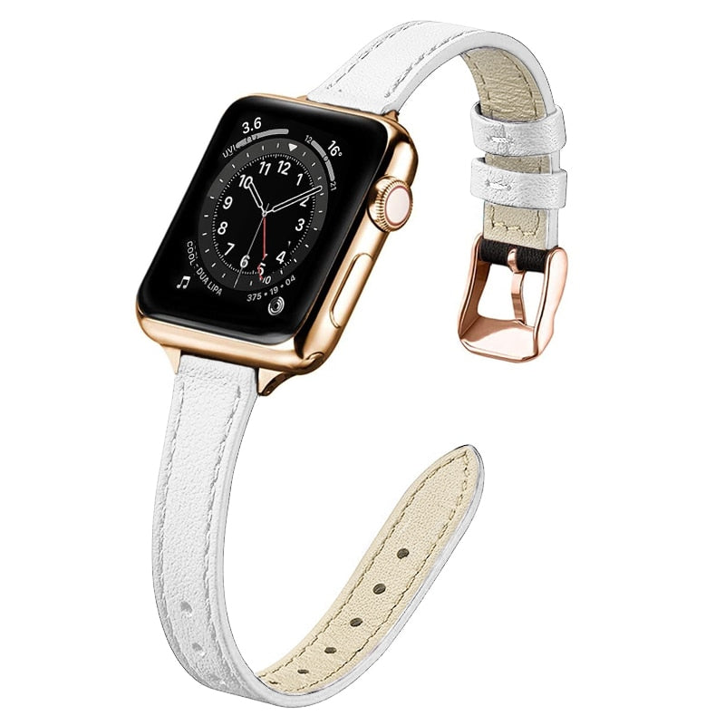 Slim Leather Strap for Apple watch band 44mm 40mm 38mm 42mm Soft Wrsit Belt bracelet for iWatch series 3 SE 5 4 6 watchband - Executive-Skincare