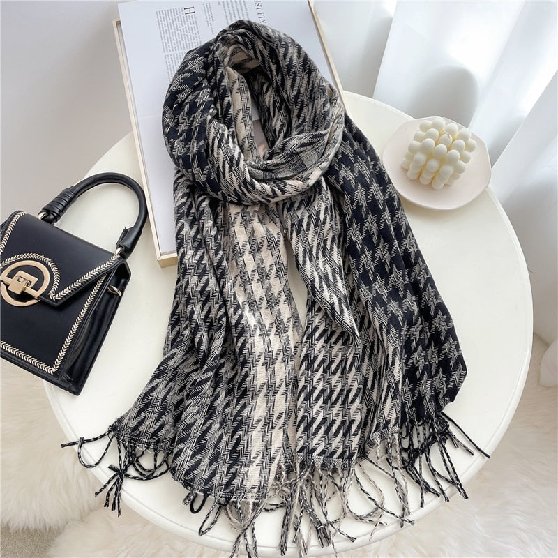 Luxury Plaid Scarf Winter Warm Cashmere Women Long Pashmina Foulard Female Scarves Lady Tassel Shawl Wraps 2022 Design New - Executive-Skincare