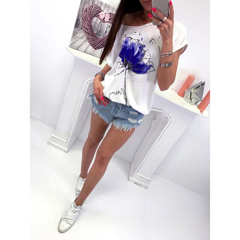 Sequined Heart Printed T-shirts Women Casual Bling Loose Short Sleeve Tee Top Chic  Flash Neck Summer Blusa Streetwear G1765 - Executive-Skincare