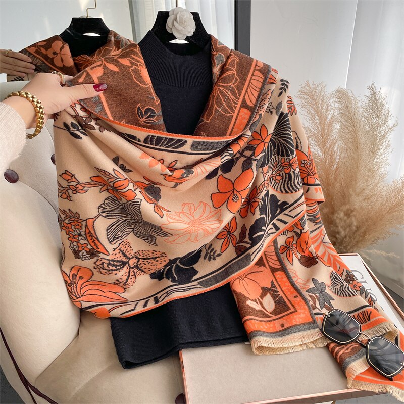 Luxury Brand Cashmere Warm Scarf for Women Design Winter Thick Shawl Wrap Pashmina Blanket Poncho Female Bufanda Echarpe Foulard - Executive-Skincare