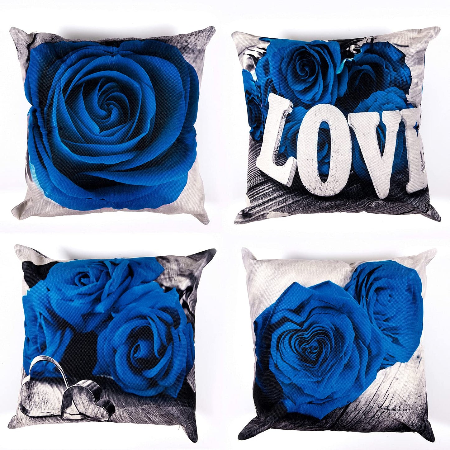 Blue Rose Linen Pillowcase 40*40 Living Room Sofa Cushion Cover 60*60 Home Decoration Pillowcase Valentine&#39;s Day Gift - Executive-Skincare