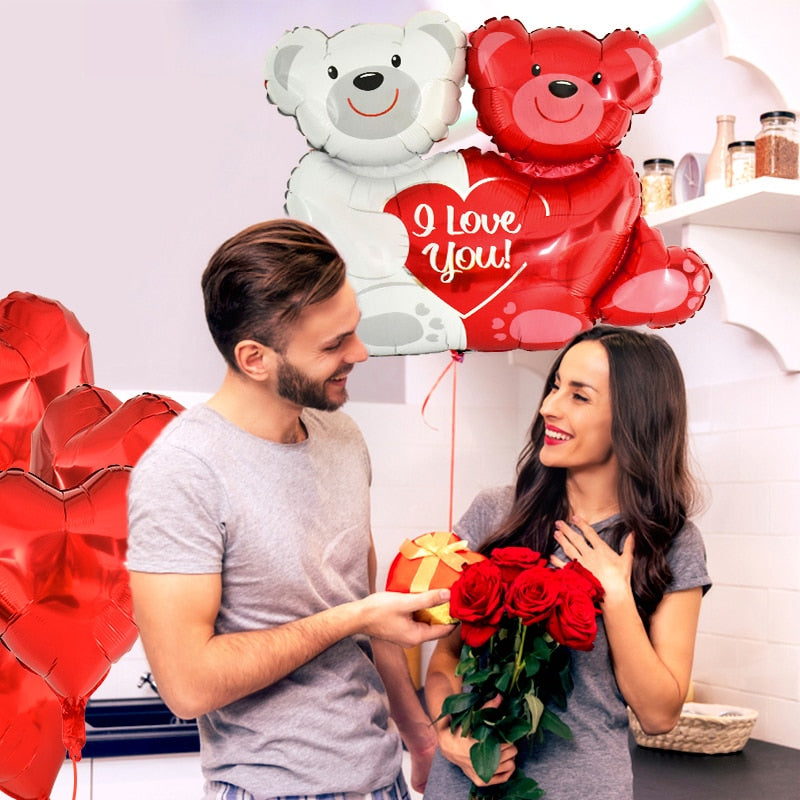 1Set I Love You Hug Bear Balloons Foil Heart Balloon for Wedding Valentine&#39;s Day Party Decoration Baby Shower Birthday Supplies - Executive-Skincare