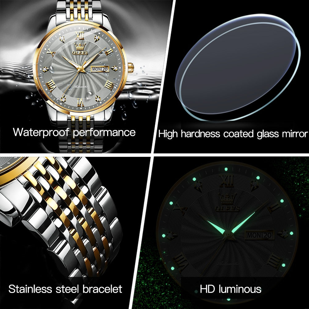 Top Brand OLEVS Luxury Watch Men Automatic Mechanical Business Male Watch Luminous Stainless Steel Waterproof montre homme 6630 - Executive-Skincare