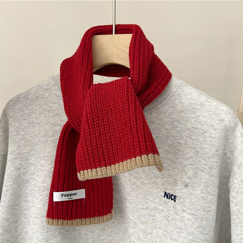 Korean Women Color Blocking College Style Wool Cross Knitted Scarf Female Winter Neck Protection Soft Windproof Warm Shawl V64 - Executive-Skincare